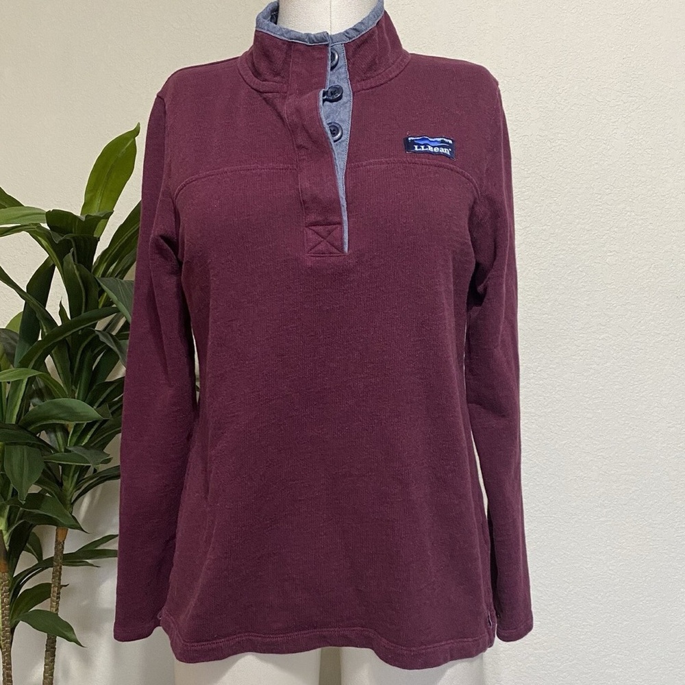 L. L. Bean Women’s Soft Cotton Rugby Shirt chambray accents Burgundy classic